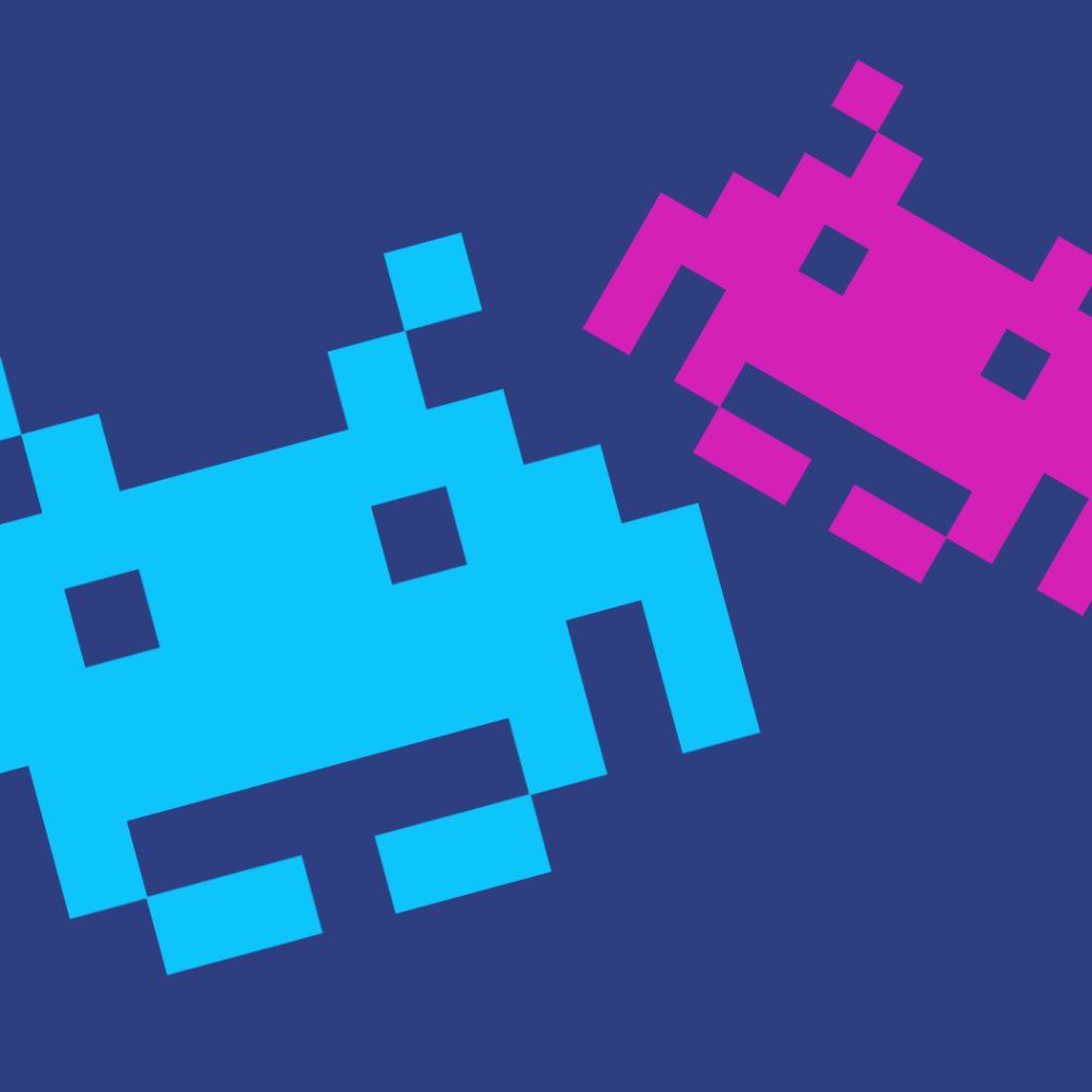 two pixelated aliens